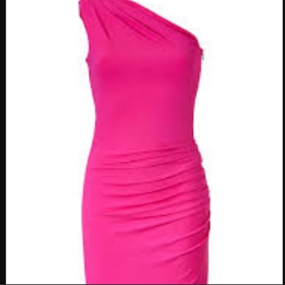 Kors Michael 💕 Barbie Hot Pink Bubblegum Ruched One Shoulder Dress Made Italy - Picture 2 of 16
